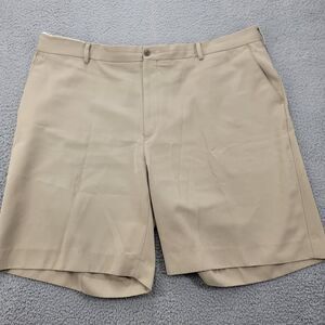 Alan Flusser Golf Shorts Mens 44 Tan Khaki Chino flat front Casual 9" inseam‎